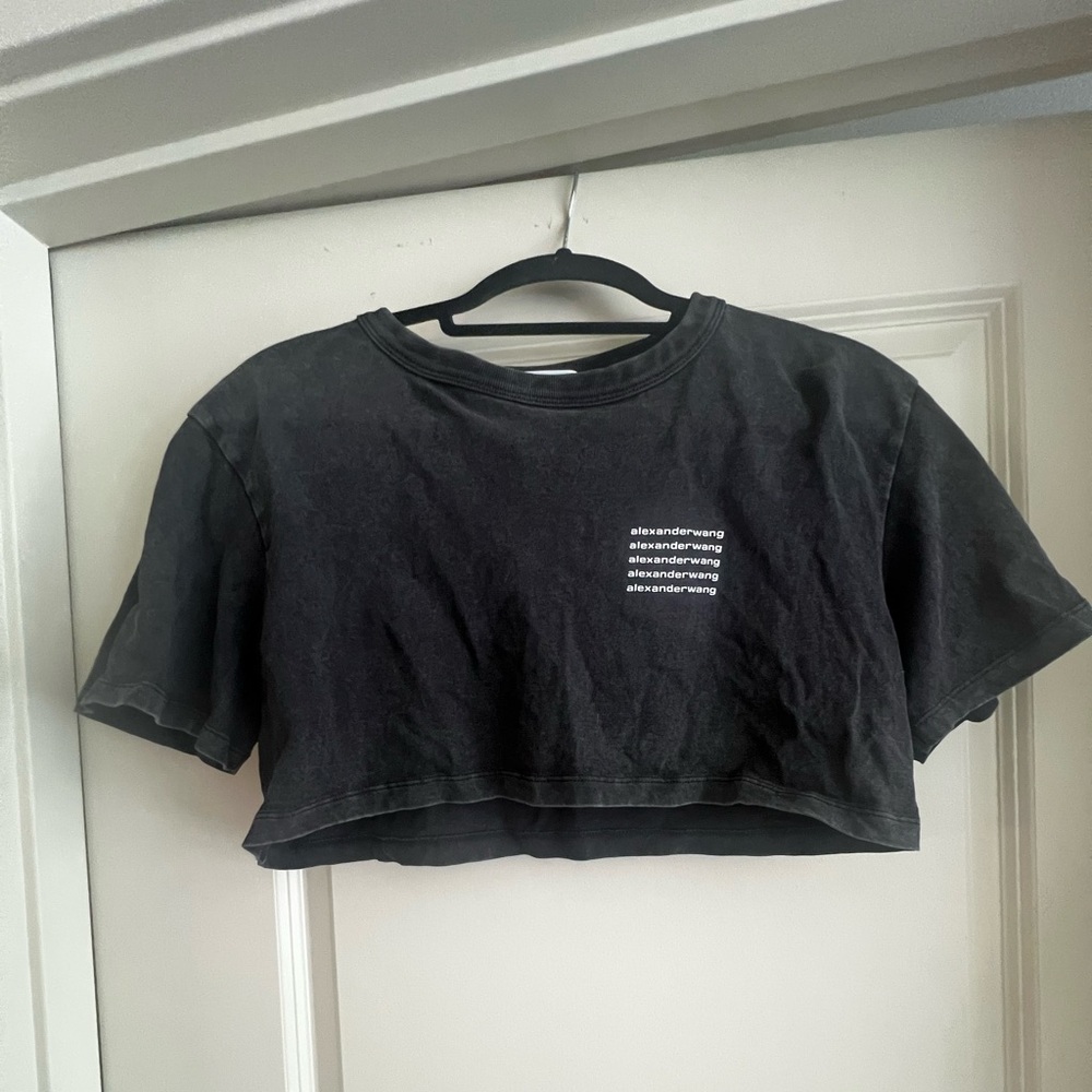 Alexander Wang Black Cropped Logo Tee – Size XS/S